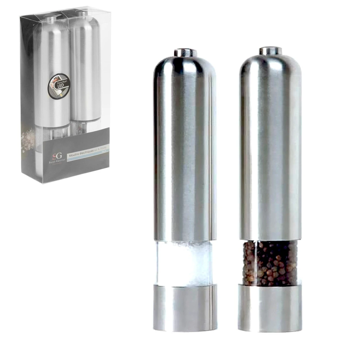 Coffret 2 Moulins électriques Led Inox 3 Coffret 2 Moulins électriques Led Inox