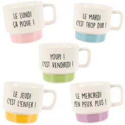 Coffret 5 Tasses à Café Semaine -Créatifs Cadeaux Magasin coffret 5 tasses a cafe semaine lundi mardi mercredi jeudi vendredi 2