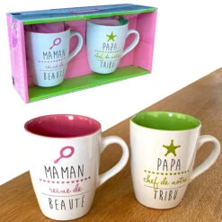 Coffret Mugs Papa Chef De Tribu Et Maman Reine De Beauté