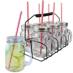 Panier Présentoir 6 Mugs Bocaux Avec Paille