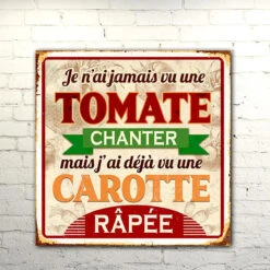 Plaque Métal Humour Tomate-Carotte