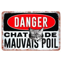 Plaque Métal Rétro Danger Chat De Mauvais Poil
