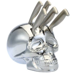 Porte-couteaux Chromé Tête De Mort 5 Porte-couteaux Chromé Tête De Mort -Créatifs Cadeaux Magasin porte couteaux crane chrome tete de mort 1