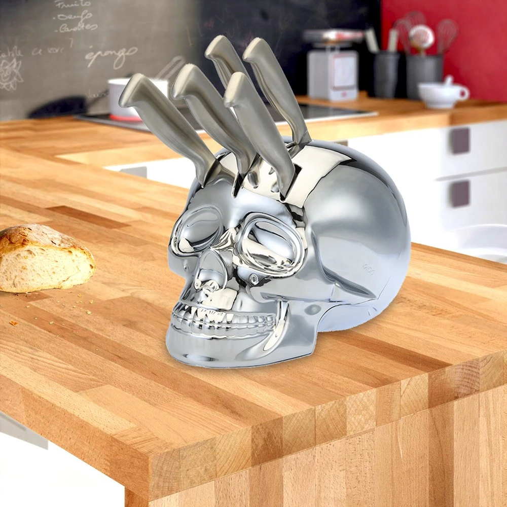 Porte-couteaux Chromé Tête De Mort 3 Porte-couteaux Chromé Tête De Mort