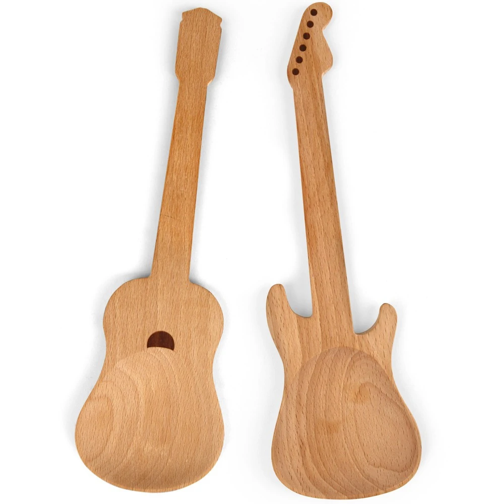 KIKKERLAND Set 2 Cuillères En Bois Guitare 4 KIKKERLAND Set 2 Cuillères En Bois Guitare – Image 2