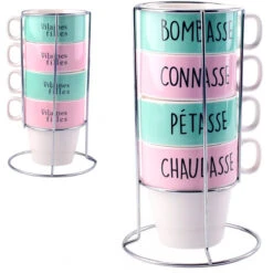 Set De 4 Mugs Vilaines Filles Avec Support