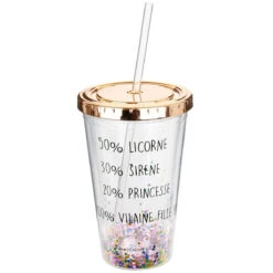 Verre à Paillettes Avec Paille 100% Vilaine Fille -Créatifs Cadeaux Magasin verre a paillettes avec paille 100 vilaine fille 2